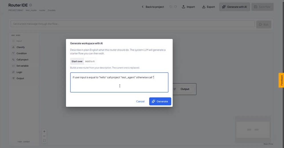 Generate workspace with AI dialog