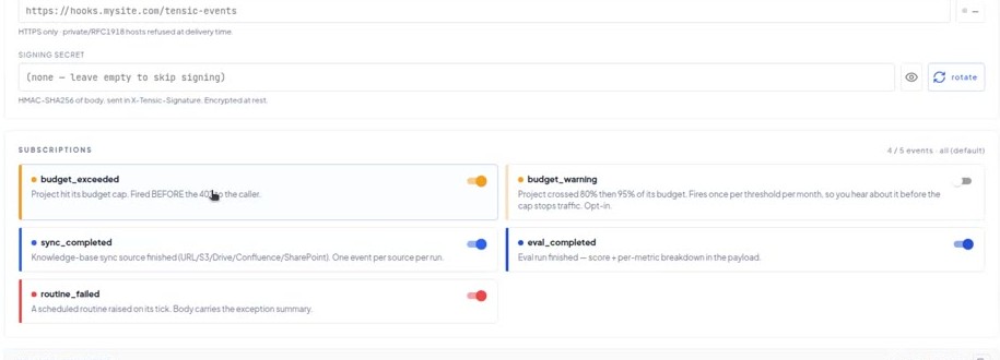 Event webhooks: endpoint, signing secret and subscriptions