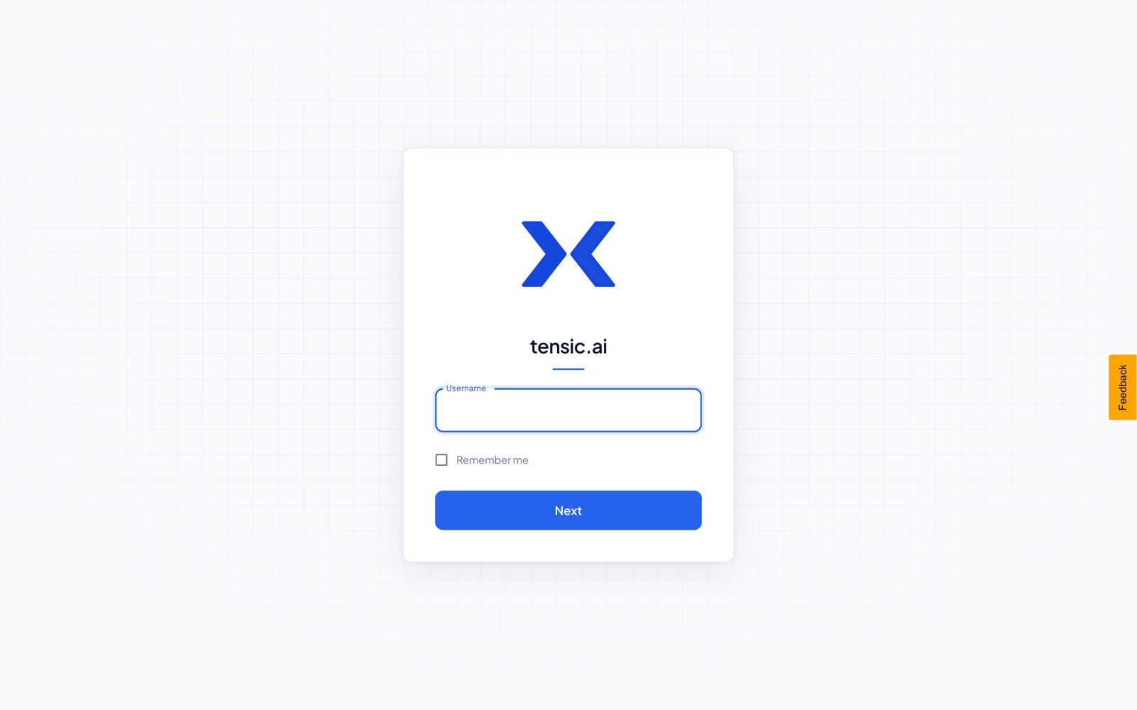Login page of a new Tensic instance
