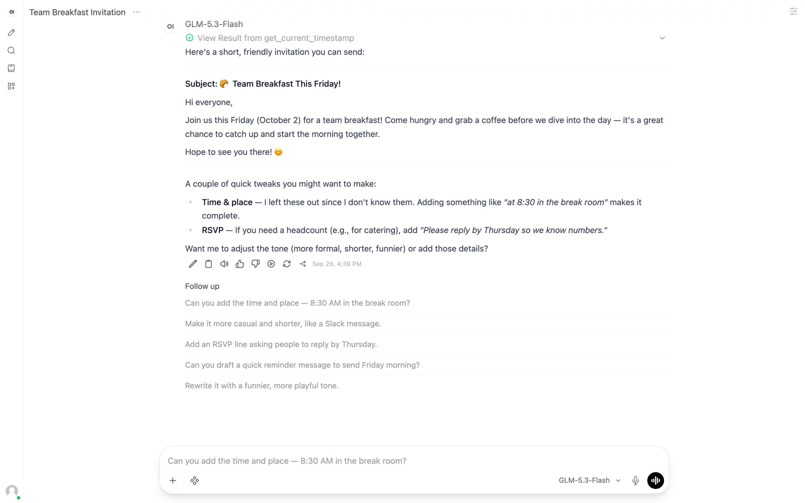 An employee chat in Open WebUI answered through Tensic