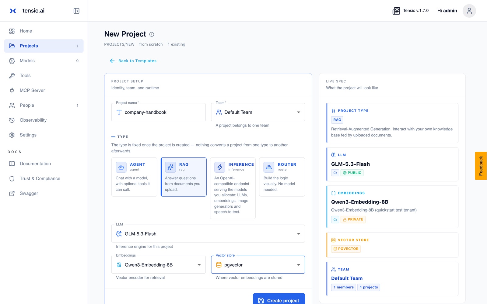 New RAG project with LLM, embedding model and vector store