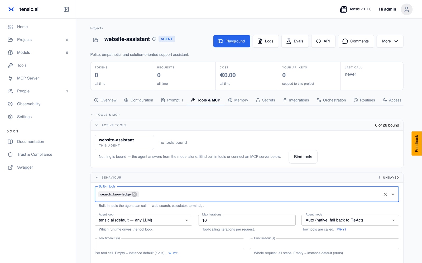 Tools & MCP: the search_knowledge tool added