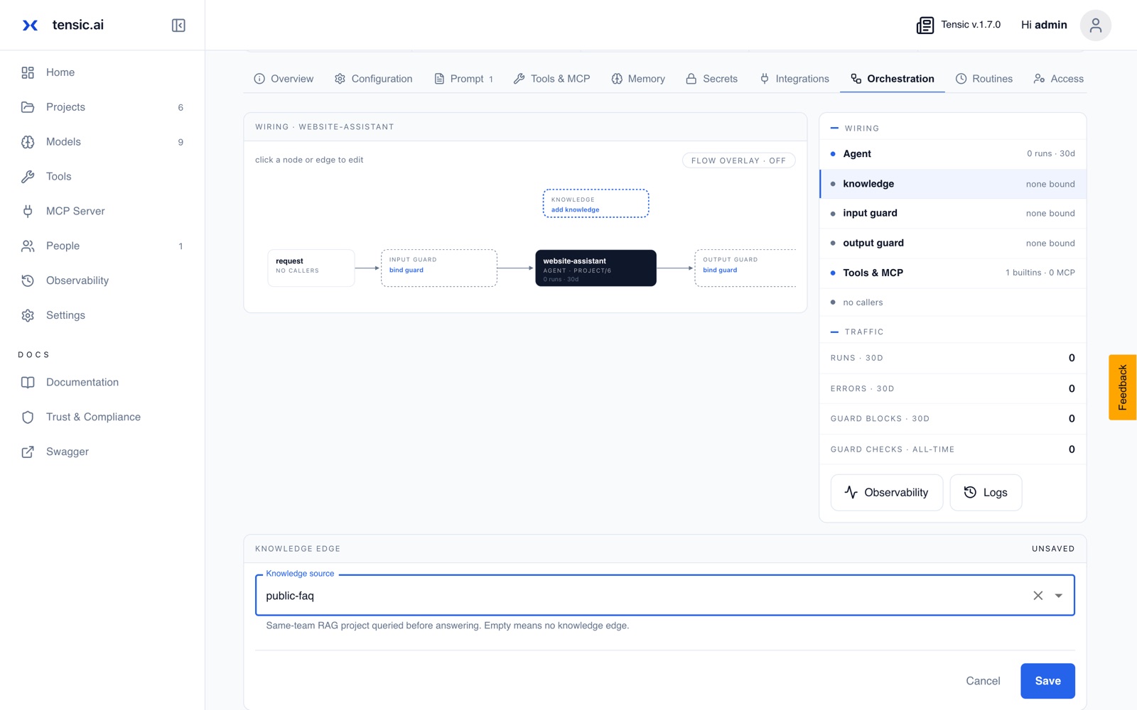 Orchestration: choosing the public FAQ as knowledge source