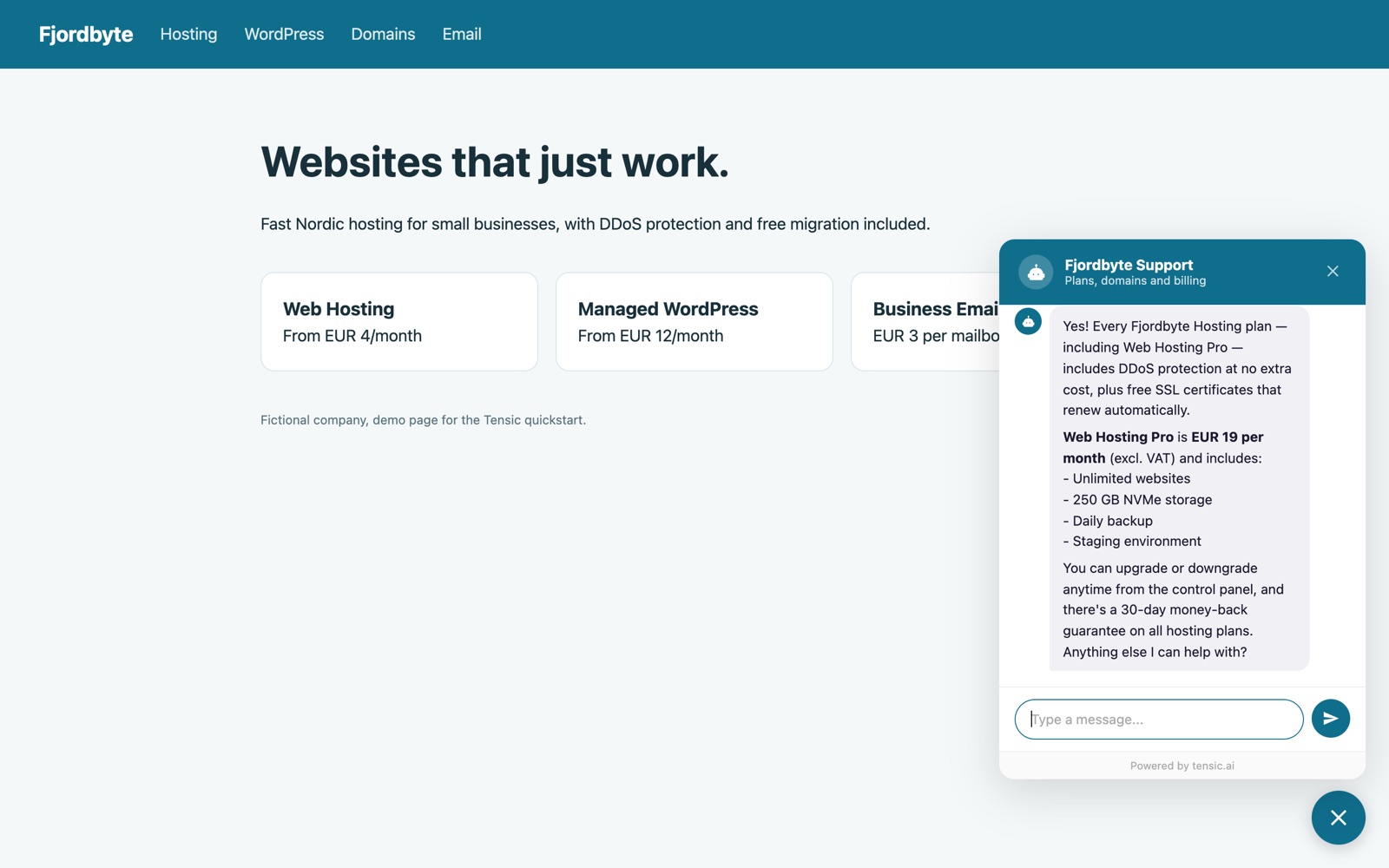The widget on a website answering a customer question